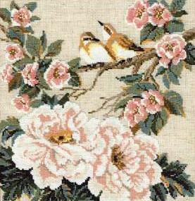 Птица на ветке с розовыми цветами 486, Риолис