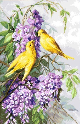 Птицы и пурпурные цветы X-1150